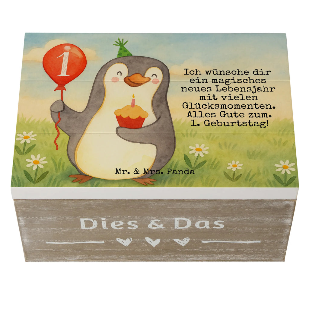 Holzkiste 1. Geburtstag Pinguin Luftballon Design Schatulle, Truhe, Erinnerungskiste, Kiste, Schatzkiste, Holzkiste, Erinnerungsbox, Geschenkdose, Geschenkbox, Aufbewahrungsbox, Dekokiste, XXL, Geburtstag, Geburtstagsgeschenk, Geschenk, Pinguin, Geburtstagsfeier, Happy Birthday, Geburtstage