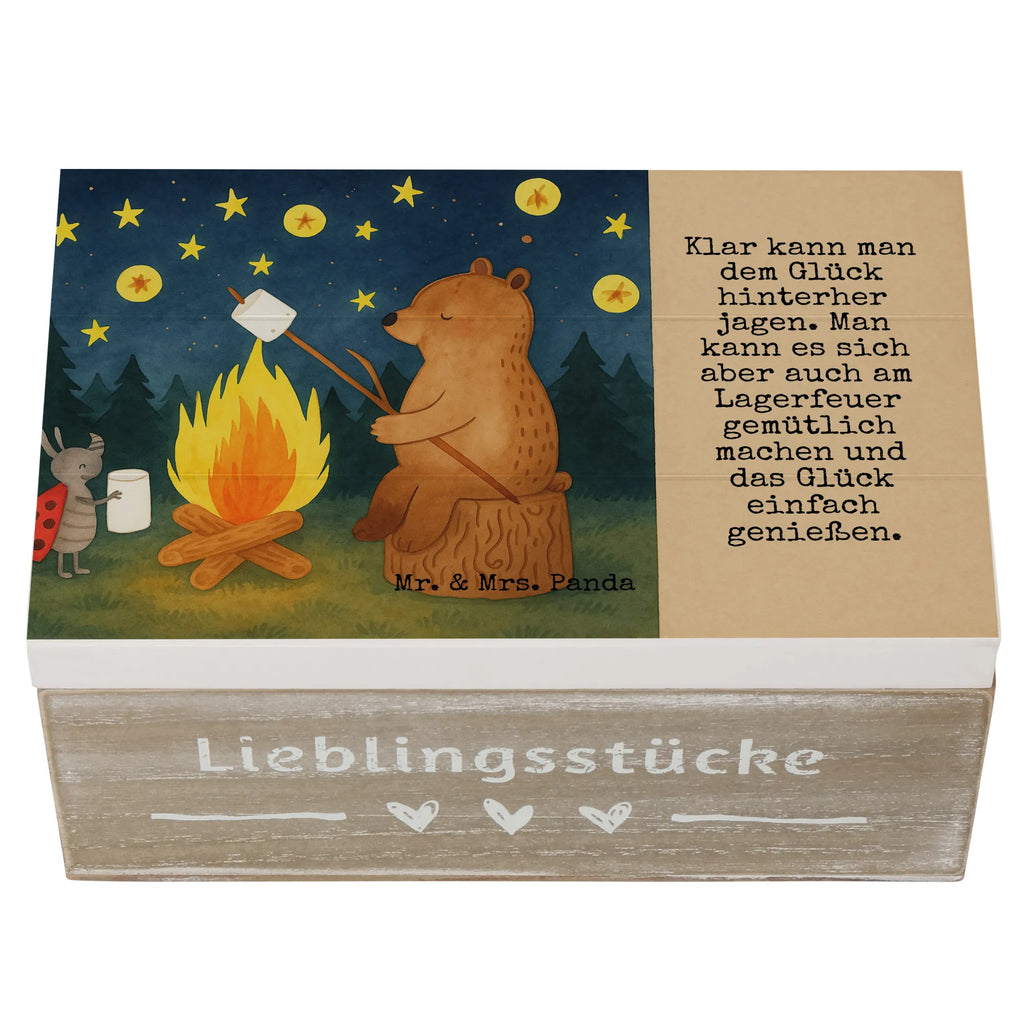 Holzkiste Bär & Marienkäfer Lagerfeuer Design Geschenkbox, Schatzkiste, Truhe, Geschenkdose, Holzkiste, Dekokiste, Erinnerungskiste, Aufbewahrungsbox, Erinnerungsbox, XXL, Kiste, Schatulle, Bär, Teddy, Teddybär, Lagerfeuer