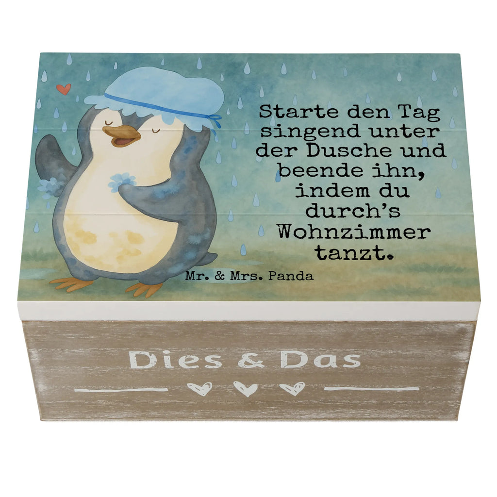 Wooden chest Penguin have a shower Design Schatzkiste, Aufbewahrungsbox, Geschenkdose, Dekokiste, Erinnerungsbox, Erinnerungskiste, Holzkiste, Schatulle, XXL, Truhe, Geschenkbox, Kiste, Pinguin, Motivation, Neustart, Neuanfang, duschen, Lebensmotto, Dusche, glücklich sein, Pinguine