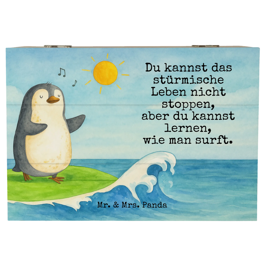 Holzkiste Pinguin Surfer Design Truhe, XXL, Kiste, Erinnerungsbox, Geschenkdose, Holzkiste, Geschenkbox, Erinnerungskiste, Schatzkiste, Schatulle, Aufbewahrungsbox, Dekokiste, Pinguin, Hawaii, Wellen, Pinguine, Portugal, Urlaub, surfen, Surfer, Wellen reiten