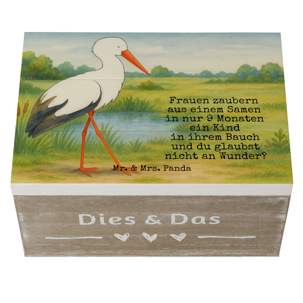 Holzkiste Storch Design Schatzkiste, Dekokiste, XXL, Geschenkdose, Erinnerungsbox, Erinnerungskiste, Holzkiste, Kiste, Geschenkbox, Aufbewahrungsbox, Truhe, Schatulle, Tiermotive, Gute Laune, lustige Sprüche, Tiere, Baby, Mutter werden, Mutter, Störche, Mütter, Storch, Babybauch, Schwanger, Schwangerschaft, Geburt