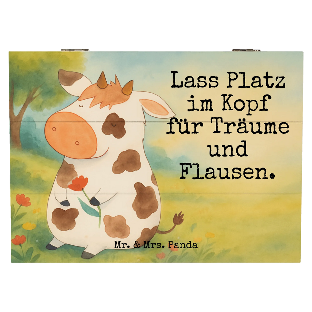 Holzkiste Kuh Design Geschenkbox, Aufbewahrungsbox, Erinnerungskiste, Dekokiste, XXL, Kiste, Erinnerungsbox, Geschenkdose, Truhe, Holzkiste, Schatzkiste, Schatulle, Bauernhof, Hoftiere, Landwirt, Landwirtin, Hof, Motivtion, Träume, Milchkuh, Milch, Magie, Flausen, Kuh, Kühe, Spruch