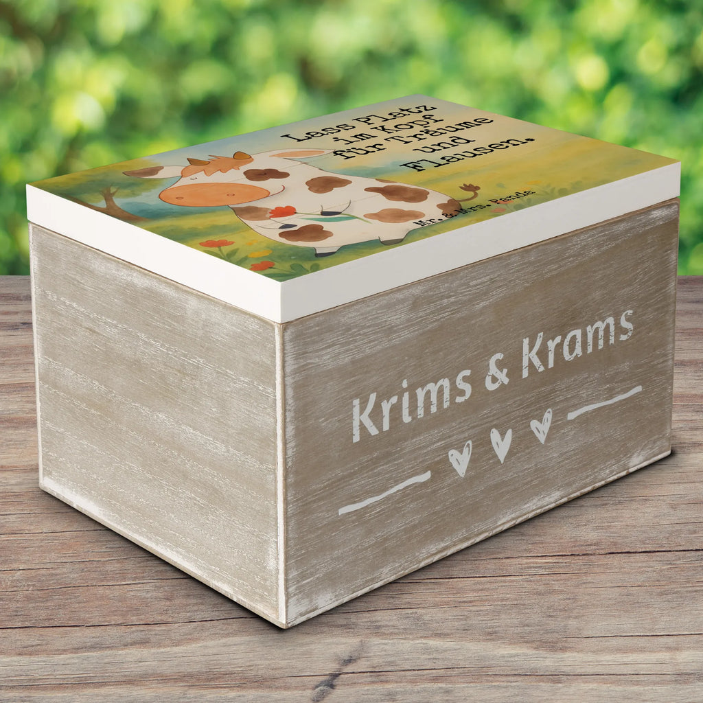 Holzkiste Kuh Design Geschenkbox, Aufbewahrungsbox, Erinnerungskiste, Dekokiste, XXL, Kiste, Erinnerungsbox, Geschenkdose, Truhe, Holzkiste, Schatzkiste, Schatulle, Bauernhof, Hoftiere, Landwirt, Landwirtin, Hof, Motivtion, Träume, Milchkuh, Milch, Magie, Flausen, Kuh, Kühe, Spruch