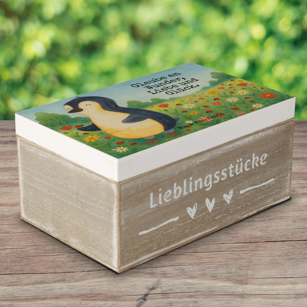 Holzkiste Pinguin Marienkäfer Design Geschenkbox, Geschenkdose, Erinnerungskiste, Schatulle, Aufbewahrungsbox, Erinnerungsbox, Truhe, Kiste, Schatzkiste, Dekokiste, Holzkiste, XXL, Pinguin, Lebensfreude, Marienkäfer, Wunder, Freude, Pinguine, Glück, Liebe