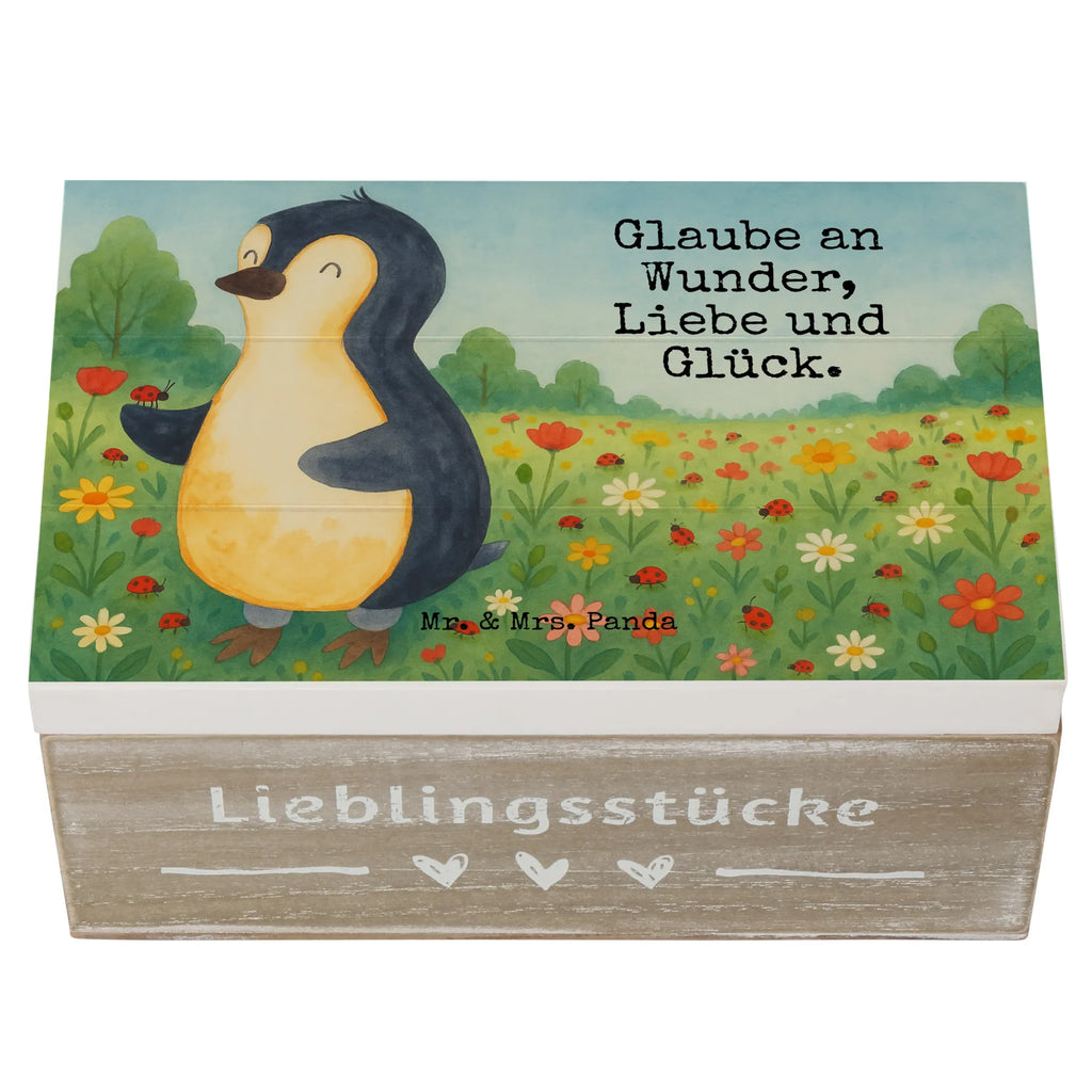 Holzkiste Pinguin Marienkäfer Design Geschenkbox, Geschenkdose, Erinnerungskiste, Schatulle, Aufbewahrungsbox, Erinnerungsbox, Truhe, Kiste, Schatzkiste, Dekokiste, Holzkiste, XXL, Pinguin, Lebensfreude, Marienkäfer, Wunder, Freude, Pinguine, Glück, Liebe