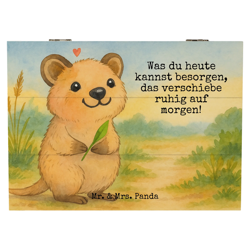 Skrzynia drewniana Quokka Szczęśliwy Design XXL, Truhe, Kiste, Holzkiste, Erinnerungsbox, Dekokiste, Aufbewahrungsbox, Erinnerungskiste, Geschenkbox, Geschenkdose, Schatzkiste, Schatulle, Tiermotive, Gute Laune, lustige Sprüche, Tiere, Dinge erledigen, Lustiger Spruch, Quokka, Niedliches Tier, Verschieben, Aufschieberitis