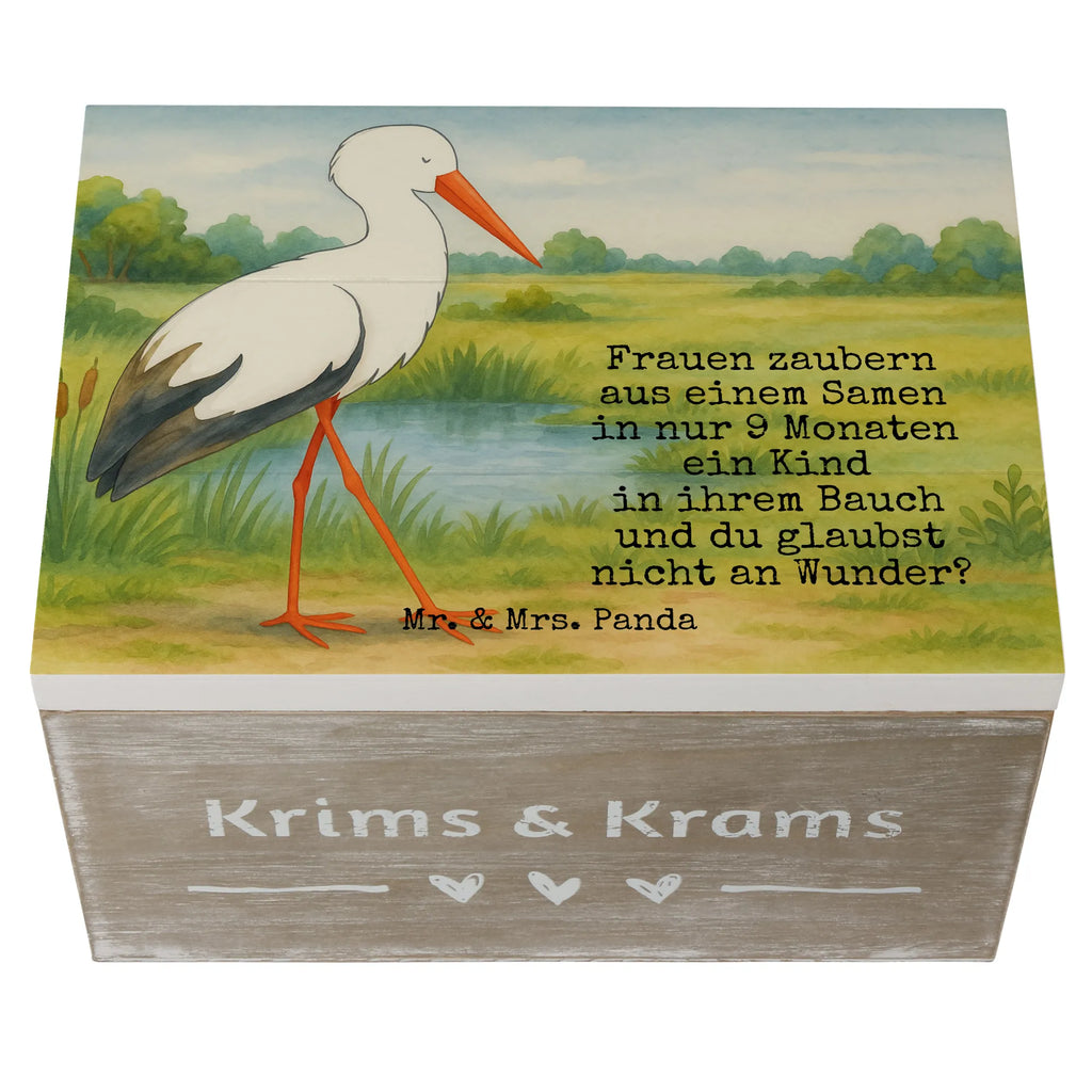 Holzkiste Storch Design Schatzkiste, Dekokiste, XXL, Geschenkdose, Erinnerungsbox, Erinnerungskiste, Holzkiste, Kiste, Geschenkbox, Aufbewahrungsbox, Truhe, Schatulle, Tiermotive, Gute Laune, lustige Sprüche, Tiere, Baby, Mutter werden, Mutter, Störche, Mütter, Storch, Babybauch, Schwanger, Schwangerschaft, Geburt