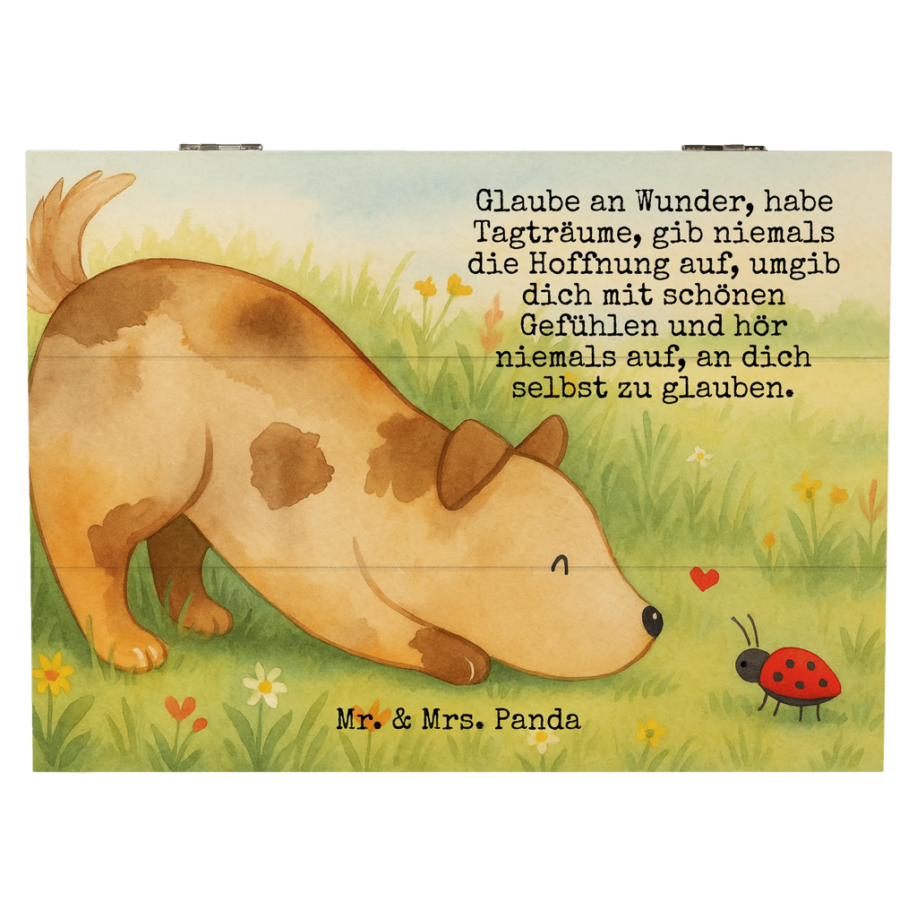 Holzkiste Hund Marienkäfer Design Geschenkbox, Kiste, Schatulle, Truhe, Schatzkiste, XXL, Holzkiste, Geschenkdose, Aufbewahrungsbox, Dekokiste, Erinnerungskiste, Erinnerungsbox, Hund, Hundemotiv, Haustier, Hunderasse, Tierliebhaber, Hundebesitzer, Sprüche, Hunde, Hundespruch, Mischlinghund, Mischling, Marienkäfer