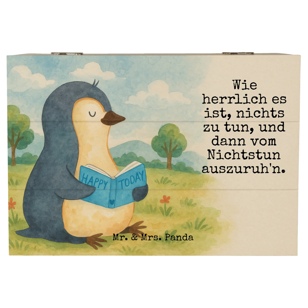 Wooden chest Penguin A book Design Geschenkdose, Erinnerungskiste, XXL, Aufbewahrungsbox, Kiste, Truhe, Geschenkbox, Erinnerungsbox, Holzkiste, Dekokiste, Schatulle, Schatzkiste, Pinguin, Faulenzen, Freizeit, Urlaub, Pinguine, Lesen, Nichtstun, Ferien, Bücherwurm, Buch