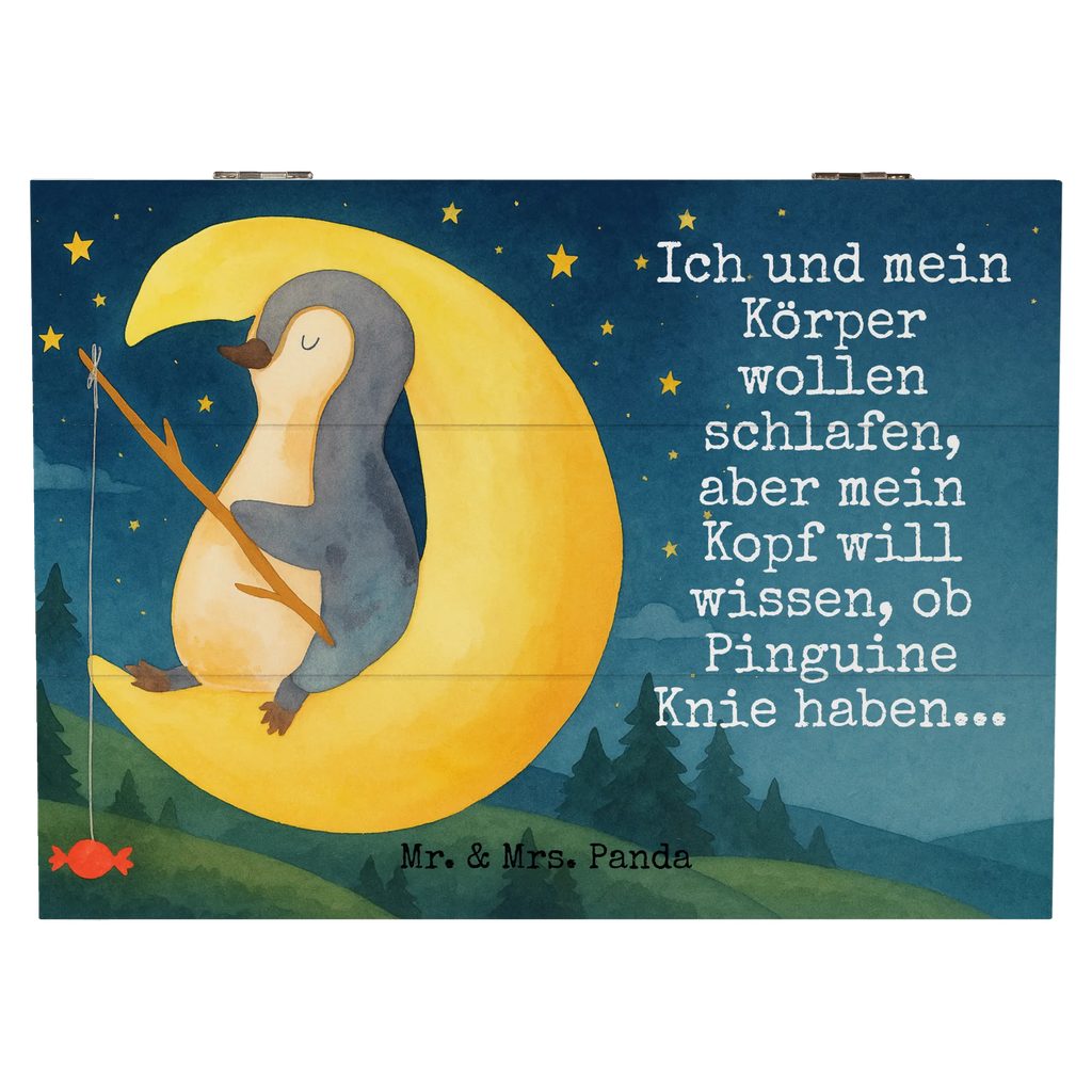 Holzkiste Pinguin Mond Design Geschenkdose, Kiste, Erinnerungskiste, Dekokiste, Schatulle, Truhe, Holzkiste, Aufbewahrungsbox, Erinnerungsbox, Schatzkiste, XXL, Geschenkbox, Pinguin, Einschlafen, Schlafzimmer, schlafen, Spruch, Schlafstörungen, Pinguine, Nachtruhe, Gästezimmer