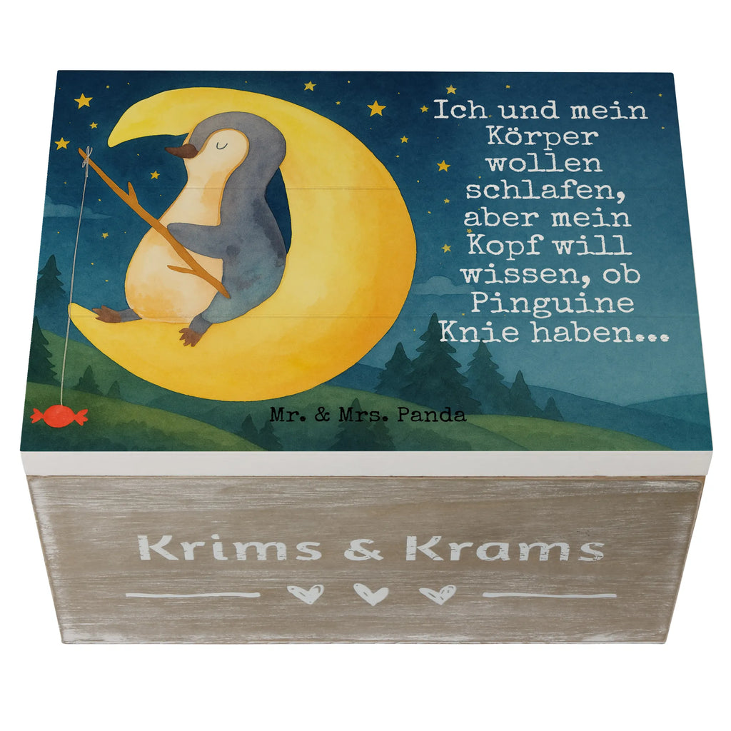 Holzkiste Pinguin Mond Design Geschenkdose, Kiste, Erinnerungskiste, Dekokiste, Schatulle, Truhe, Holzkiste, Aufbewahrungsbox, Erinnerungsbox, Schatzkiste, XXL, Geschenkbox, Pinguin, Einschlafen, Schlafzimmer, schlafen, Spruch, Schlafstörungen, Pinguine, Nachtruhe, Gästezimmer