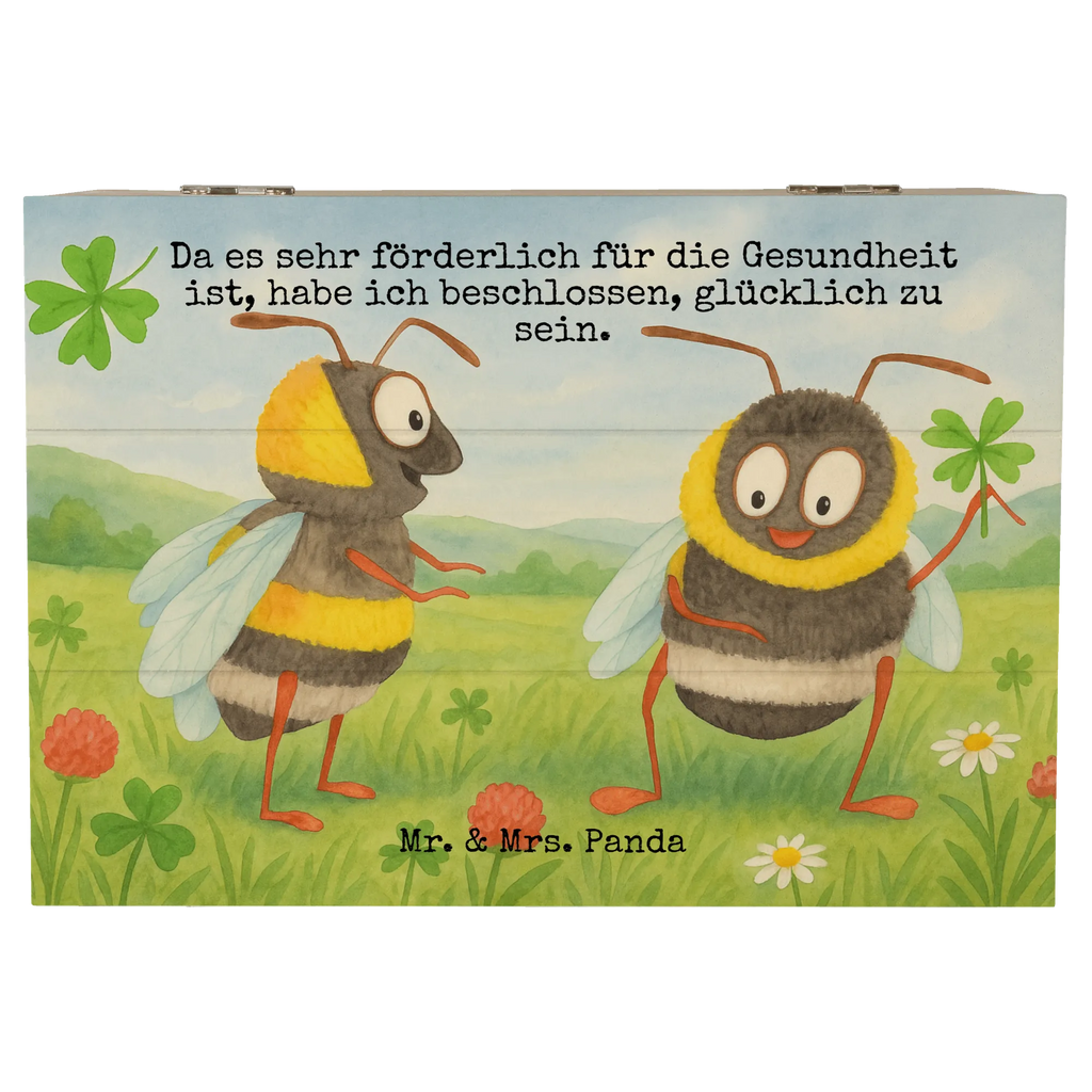 Holzkiste Hummeln Kleeblatt Design Schatzkiste, XXL, Truhe, Geschenkdose, Geschenkbox, Erinnerungsbox, Dekokiste, Holzkiste, Schatulle, Aufbewahrungsbox, Kiste, Erinnerungskiste, Tiermotive, Gute Laune, lustige Sprüche, Tiere, Biene Deko, Spruch fröhlich, Biene, glücklich werden, Spruch positiv, glücklich sein, Hummel, Spruch schön
