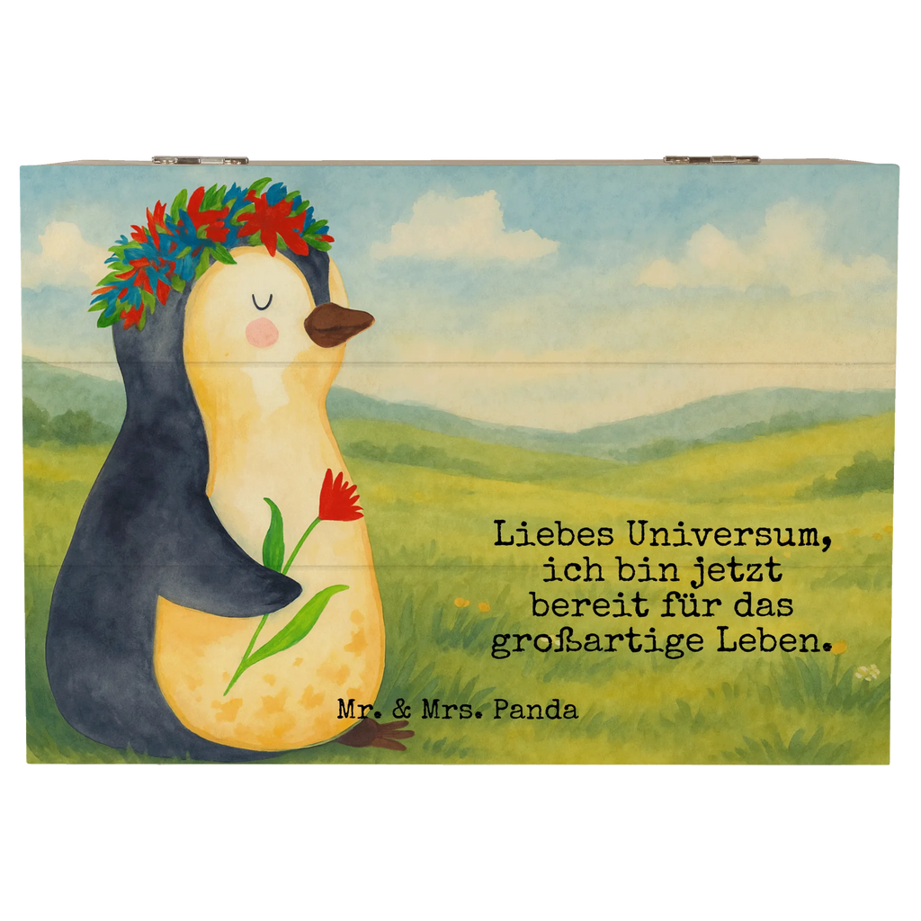 Wooden chest Penguin Flower Design Geschenkdose, Schatulle, Holzkiste, Dekokiste, Schatzkiste, Aufbewahrungsbox, XXL, Geschenkbox, Truhe, Kiste, Erinnerungsbox, Erinnerungskiste, Pinguin, Geschenkidee, Leben, Motivation, Blumenkranz, Lebenslust, Wünsche, Liebeskummer, Universum, Pinguine, Ziele, Lebensziele