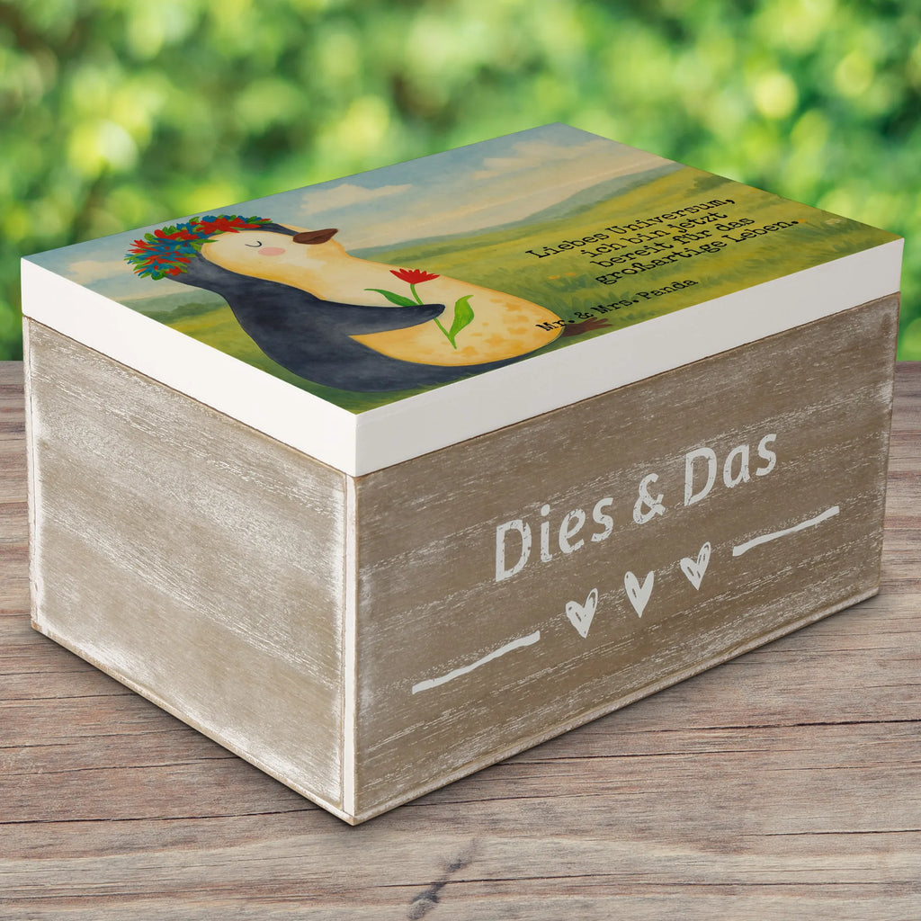 Wooden chest Penguin Flower Design Geschenkdose, Schatulle, Holzkiste, Dekokiste, Schatzkiste, Aufbewahrungsbox, XXL, Geschenkbox, Truhe, Kiste, Erinnerungsbox, Erinnerungskiste, Pinguin, Geschenkidee, Leben, Motivation, Blumenkranz, Lebenslust, Wünsche, Liebeskummer, Universum, Pinguine, Ziele, Lebensziele