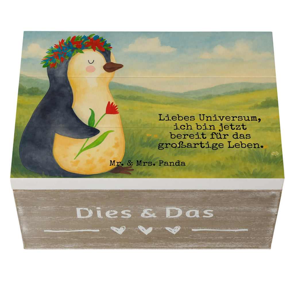 Wooden chest Penguin Flower Design Geschenkdose, Schatulle, Holzkiste, Dekokiste, Schatzkiste, Aufbewahrungsbox, XXL, Geschenkbox, Truhe, Kiste, Erinnerungsbox, Erinnerungskiste, Pinguin, Geschenkidee, Leben, Motivation, Blumenkranz, Lebenslust, Wünsche, Liebeskummer, Universum, Pinguine, Ziele, Lebensziele
