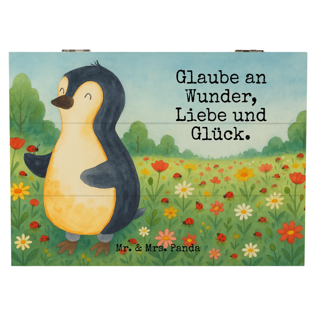 Holzkiste Pinguin Marienkäfer Design Geschenkbox, Geschenkdose, Erinnerungskiste, Schatulle, Aufbewahrungsbox, Erinnerungsbox, Truhe, Kiste, Schatzkiste, Dekokiste, Holzkiste, XXL, Pinguin, Lebensfreude, Marienkäfer, Wunder, Freude, Pinguine, Glück, Liebe