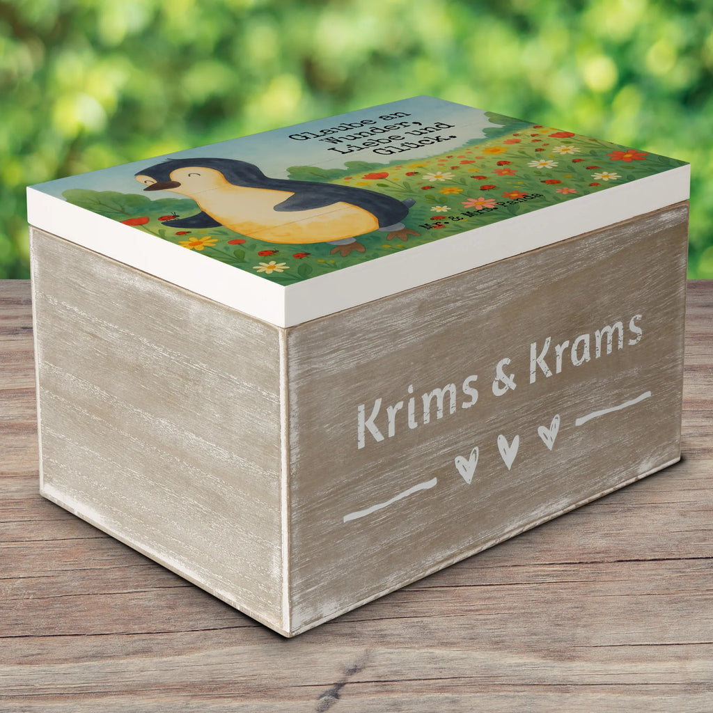 Holzkiste Pinguin Marienkäfer Design Geschenkbox, Geschenkdose, Erinnerungskiste, Schatulle, Aufbewahrungsbox, Erinnerungsbox, Truhe, Kiste, Schatzkiste, Dekokiste, Holzkiste, XXL, Pinguin, Lebensfreude, Marienkäfer, Wunder, Freude, Pinguine, Glück, Liebe