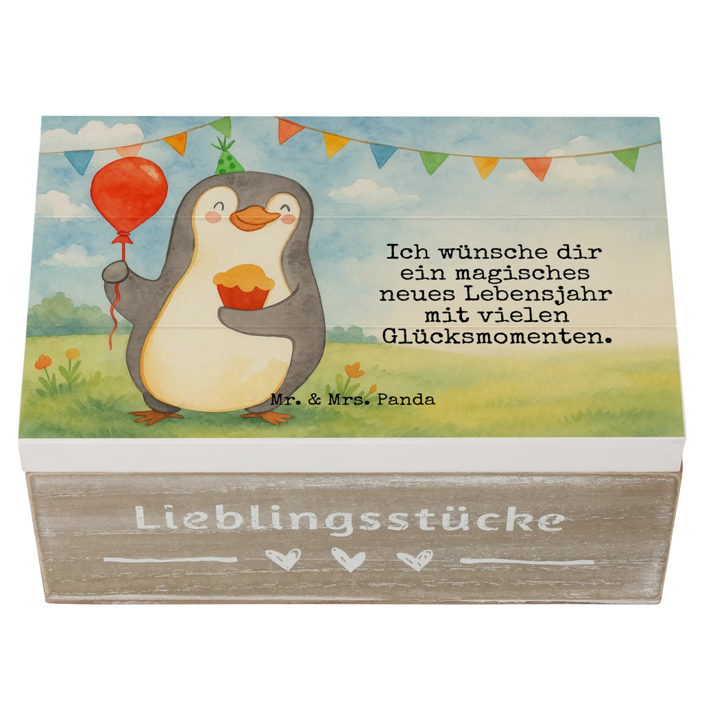 Holzkiste Pinguin Geburtstag Design Dekokiste, XXL, Schatulle, Aufbewahrungsbox, Geschenkdose, Kiste, Erinnerungsbox, Geschenkbox, Schatzkiste, Truhe, Holzkiste, Erinnerungskiste, Geburtstag, Geburtstagsgeschenk, Geschenk, Feiern, Kuchen, Torte, Party, Geschenke