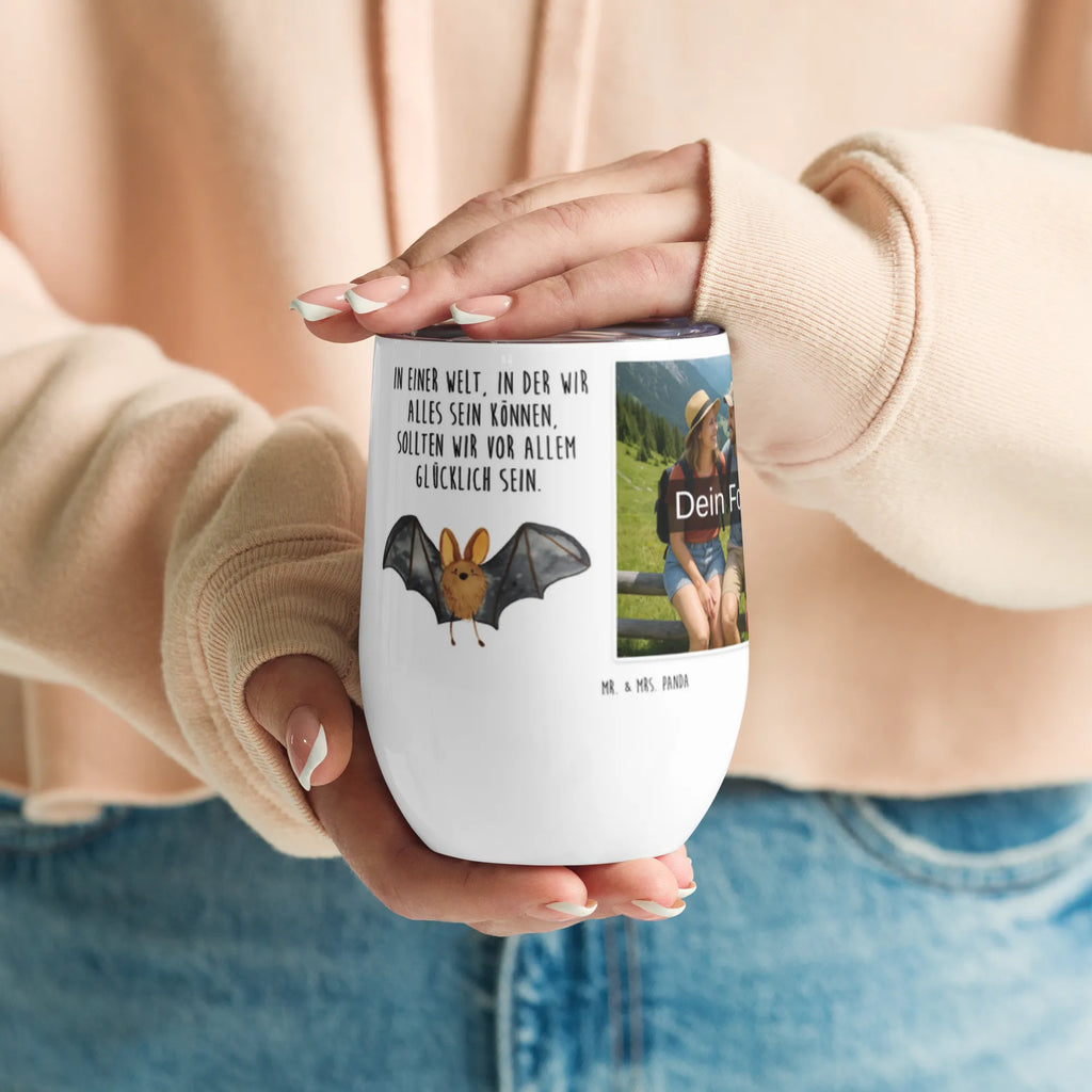 Personalized Photo Wine Mug bat wing small animals, cute, funny, cute animal motives, hand drawn, small world, funny sayings, good mood, happy, gifts, gift ideas, special gifts, animal lover, card
