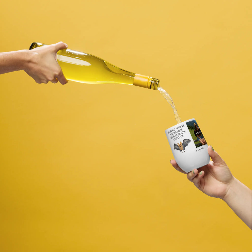 Personalized Photo Wine Mug bat wing small animals, cute, funny, cute animal motives, hand drawn, small world, funny sayings, good mood, happy, gifts, gift ideas, special gifts, animal lover, card