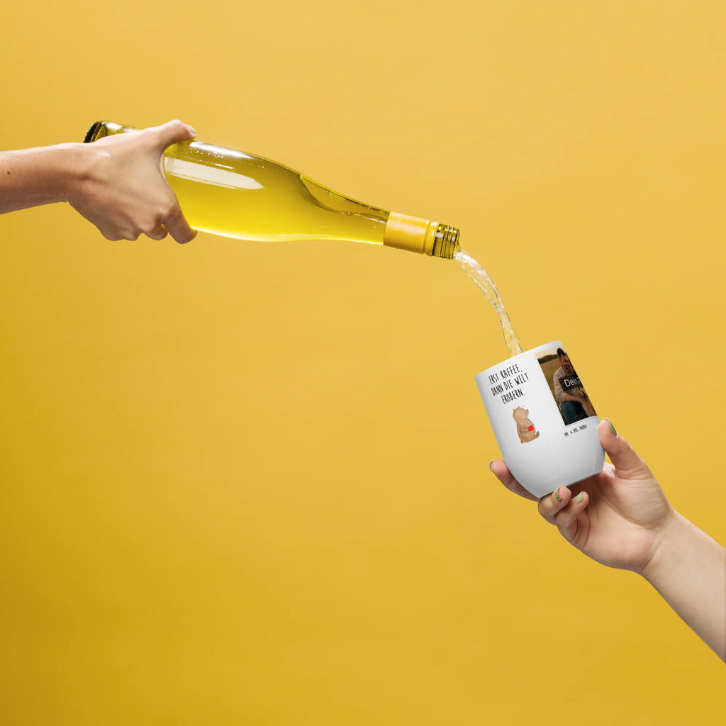 Personalized Photo Wine Mug bear Coffee bear, teddy, teddy bear, cuddly toy, morning routine, motivation, save the world, coffee, good morning, bears, conquer the world