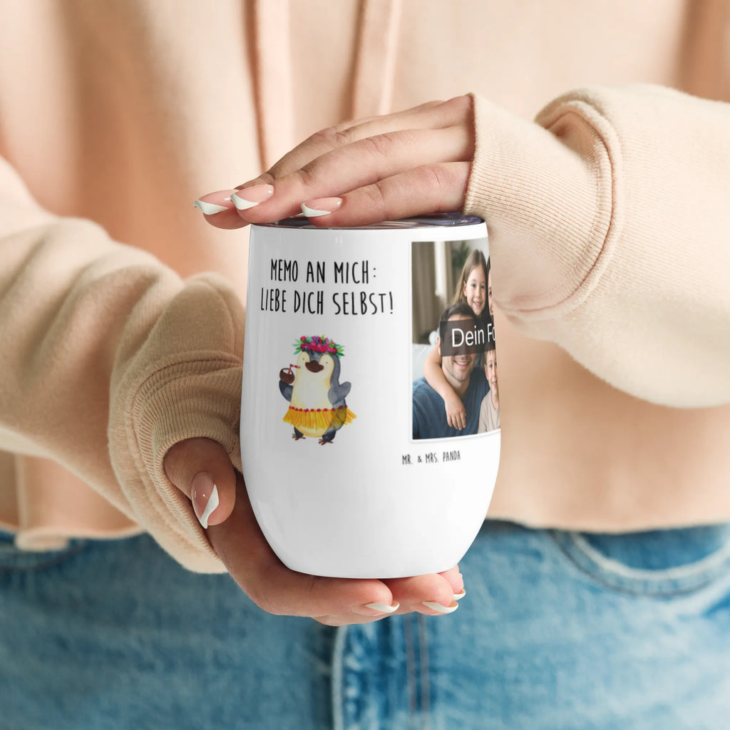 Personalized Photo Wine Mug Penguin coconut Penguin, North Pole, Winter, Penguins, penguins, vacation, aloha, coconut, Hawaii