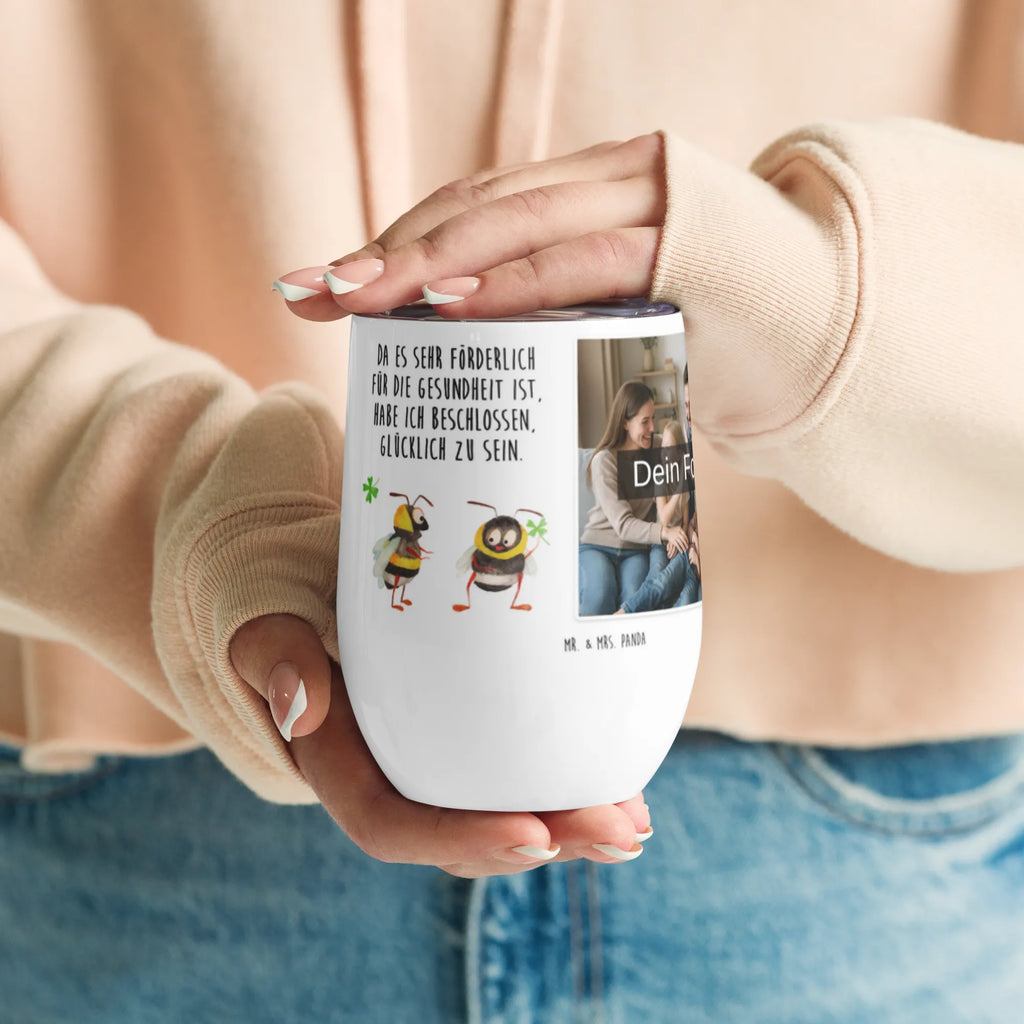 Personalized Photo Wine Mug bumblebees shamrock small animals, cute, funny, cute animal motives, hand drawn, small world, funny sayings, good mood, happy, gifts, gift ideas, special gifts, animal lover, card, bee, become happy, saying beautiful, saying happy, bee decoration, be happy, saying positive, bumblebee