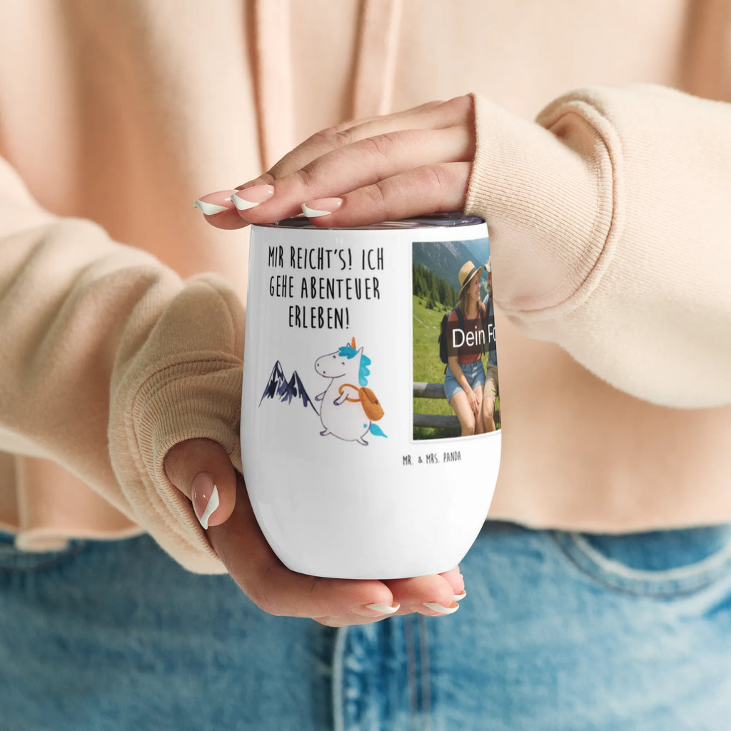 Personalized Photo Wine Mug unicorn climber unicorn, unicorns, mountaineer, travel, english, adventurer, world traveler, world trip, explorer, adventure, Einhorn, vacation, mountains