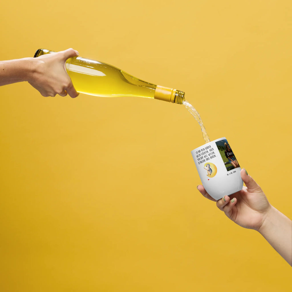 Personalized Photo Wine Mug Penguin moon Penguin, North Pole, Winter, Penguins, saying, night's rest, falling asleep, guest room, bedroom, insomnia, sleep, penguins