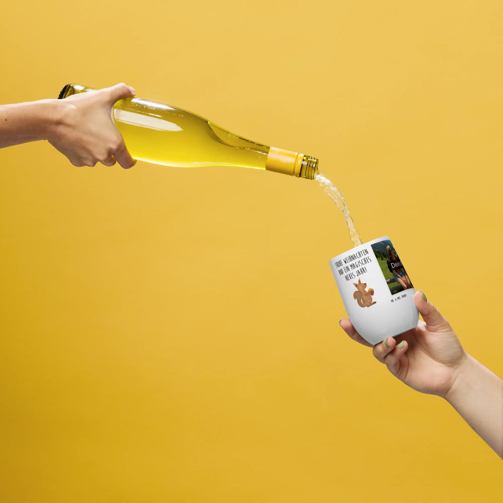 Spersonalizowany kubek do wina ze zdjęciem wiewiórka Boże Narodzenie Zima, Boże Narodzenie, dekoracje świąteczne, Mikołaj, Adwent, Wigilia, zimowy motyw