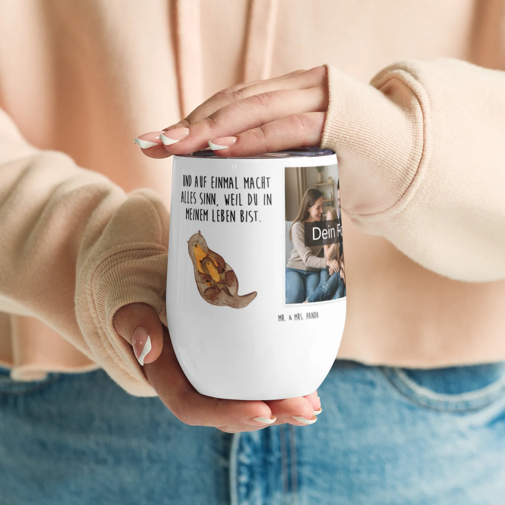 Spersonalizowany kubek do wina ze zdjęciem wydra dziecko Kuna, wydra, morska wydra