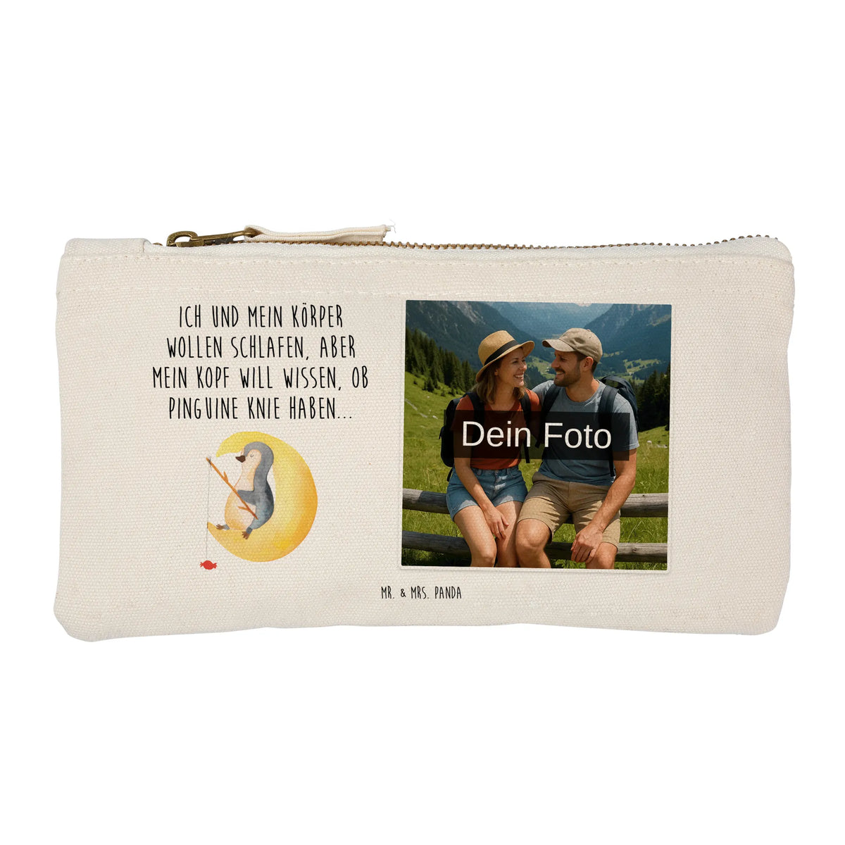 Personalized Photo Makeup Bag Penguin moon North Pole, Penguins, falling asleep, guest room, bedroom, insomnia, saying, penguins, night's rest, sleep