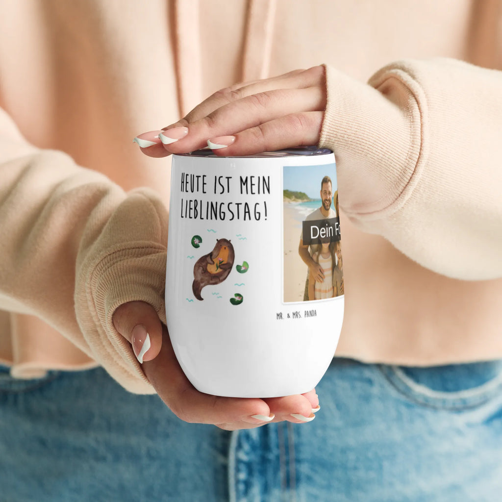 Personalized Photo Wine Mug otter Water Lily otter, marten, sea otter, European otter, water mammal, aquatic animal, baby otter, predator, water, otter gifts, animal lover, gift ideas for animal lovers, animal, mammal, water animal, gifts for people in love