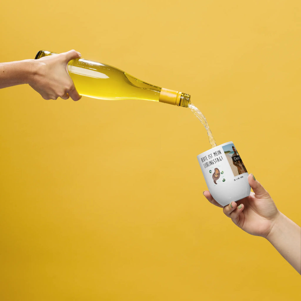 Personalized Photo Wine Mug otter Water Lily otter, marten, sea otter, European otter, water mammal, aquatic animal, baby otter, predator, water, otter gifts, animal lover, gift ideas for animal lovers, animal, mammal, water animal, gifts for people in love