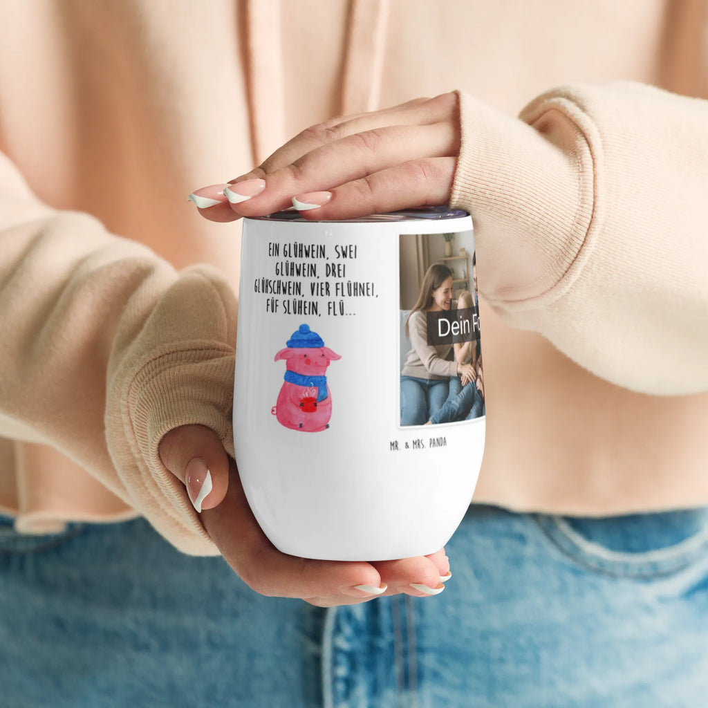 Spersonalizowany kubek do wina ze zdjęciem Świnka grzane wino Zima, Boże Narodzenie, dekoracje świąteczne, Mikołaj, Adwent, Wigilia, zimowy motyw