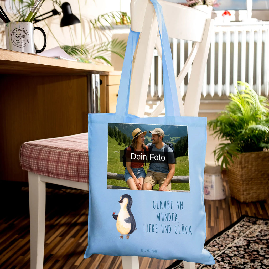 Personalisierte Foto Tragetasche Pinguin Marienkäfer Personalisierte Foto Tragetasche, Pinguin, Pinguine, Marienkäfer, Liebe, Wunder, Glück, Freude, Lebensfreude