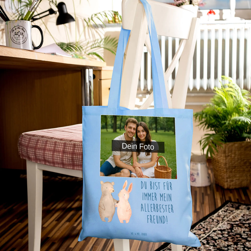 Personalisierte Foto Tragetasche Bär und Hase Umarmen Personalisierte Foto Tragetasche, Liebe, Partner, Freund, Freundin, Ehemann, Ehefrau, Heiraten, Verlobung, Heiratsantrag, Liebesgeschenk, Jahrestag, Hocheitstag, Freunde, bester Freund, Hase, Bär, Bärchen, best friends