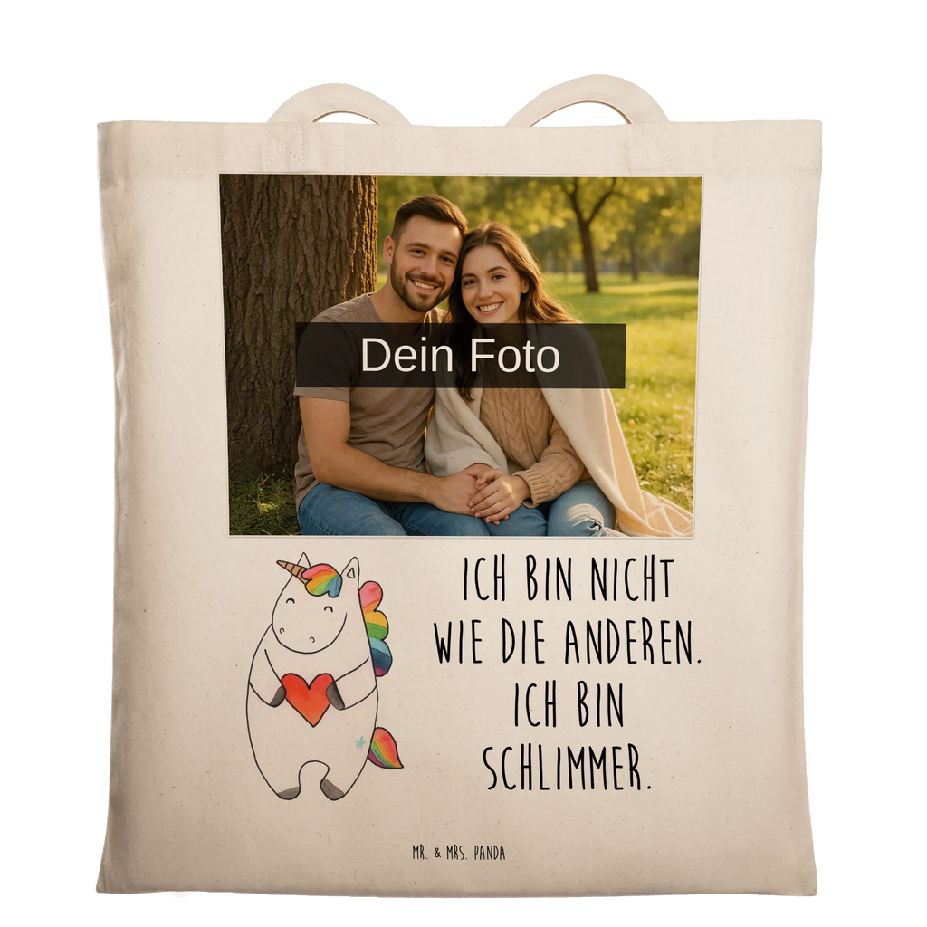 Personalisierte Foto Tragetasche Einhorn Herz Personalisierte Foto Tragetasche, Einhorn, Einhörner, Einhorn Deko, Unicorn, Herz, schlimm, böse, witzig, lustig, Freundin, anders, bunt