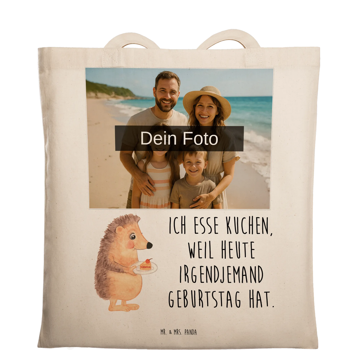 Personalized Photo Tote Bag Hedgehog piece of cake card, gift ideas, gifts, small animals, cute, cute animal motives, hand drawn, funny sayings, good mood, special gifts, animal lover, cake, food saying, baking gift, birthday cake, invitation party, bake cake