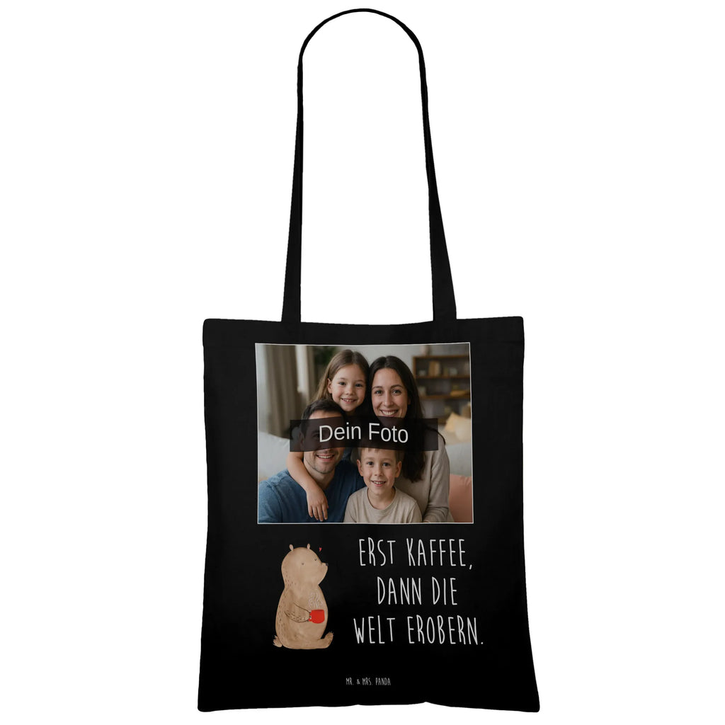 Personalisierte Foto Tragetasche Bär Kaffee Personalisierte Foto Tragetasche, Bär, Teddy, Teddybär, Kaffee, Coffee, Bären, guten Morgen, Morgenroutine, Welt erobern, Welt retten, Motivation