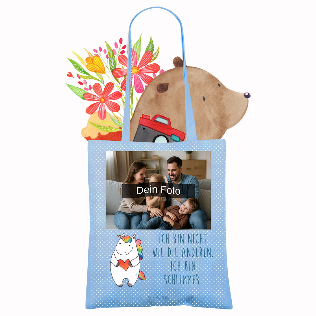 Personalisierte Foto Tragetasche Einhorn Herz Personalisierte Foto Tragetasche, Einhorn, Einhörner, Einhorn Deko, Unicorn, Herz, schlimm, böse, witzig, lustig, Freundin, anders, bunt