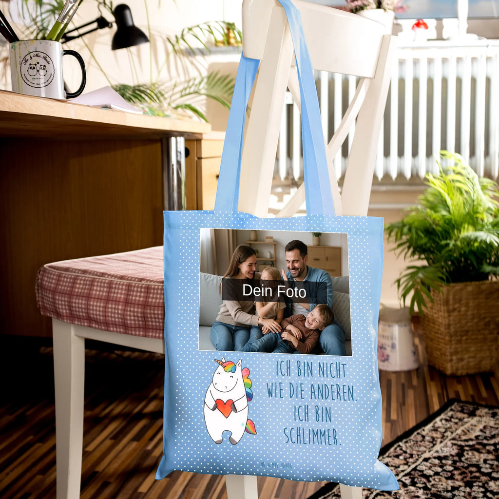 Personalisierte Foto Tragetasche Einhorn Herz Personalisierte Foto Tragetasche, Einhorn, Einhörner, Einhorn Deko, Unicorn, Herz, schlimm, böse, witzig, lustig, Freundin, anders, bunt