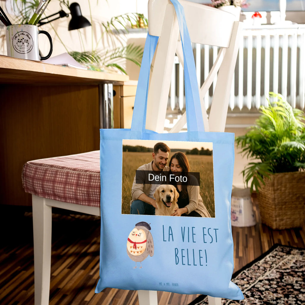 Personalisierte Foto Tragetasche Eule Frankreich Personalisierte Foto Tragetasche, Eule, Eulen, Eule Deko, Owl, hibou, La vie est belle, das Leben ist schön, Spruch schön, Spruch Französisch, Frankreich
