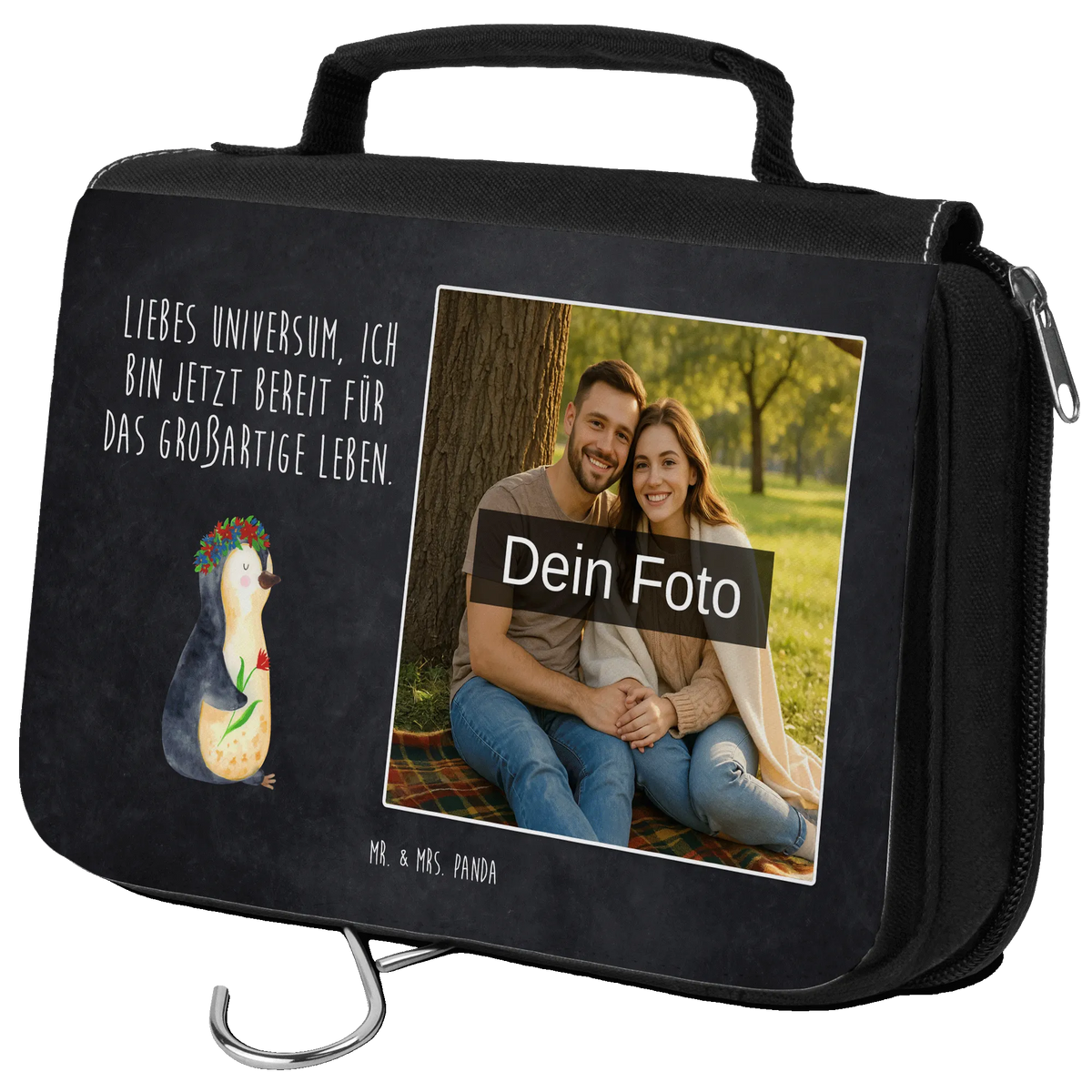 Personalized Photo Toiletry Bag Penguin Flower North Pole, Penguins, wishes, goals, universe, goals in life, wreath of flowers, love of life, penguins, lovesickness, gift idea
