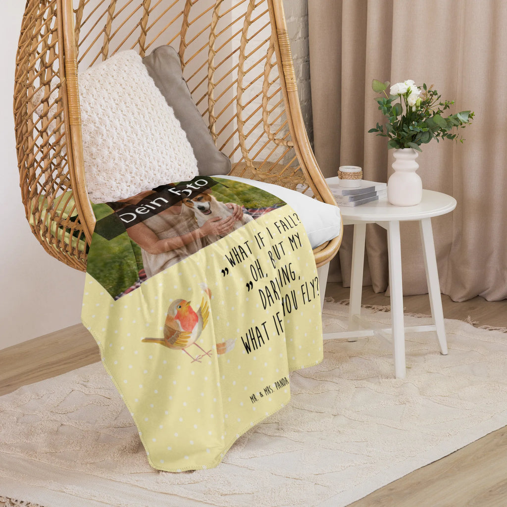 Sherpa Photo Cuddle Blanket robin feathers small animals, cute, funny, cute animal motives, hand drawn, small world, funny sayings, good mood, happy, gifts, gift ideas, special gifts, animal lover, card, What if i fall, motivation pictures, slogan motivation, motivation slogans, flying, bird, slogan courage, robin