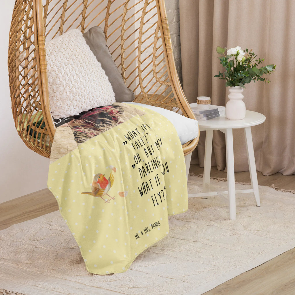 Sherpa Photo Cuddle Blanket robin feathers small animals, cute, funny, cute animal motives, hand drawn, small world, funny sayings, good mood, happy, gifts, gift ideas, special gifts, animal lover, card, What if i fall, motivation pictures, slogan motivation, motivation slogans, flying, bird, slogan courage, robin