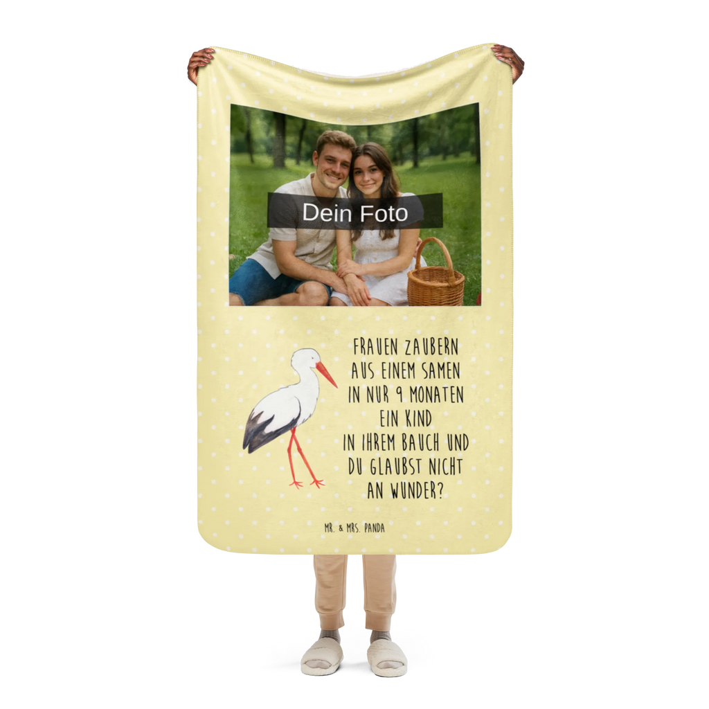 Sherpa Photo Cuddle Blanket Stork small animals, cute, funny, cute animal motives, hand drawn, small world, funny sayings, good mood, happy, gifts, gift ideas, special gifts, animal lover, card, baby, pregnant, stork, baby bump, pregnancy, mother, mothers, birth, becoming a mother