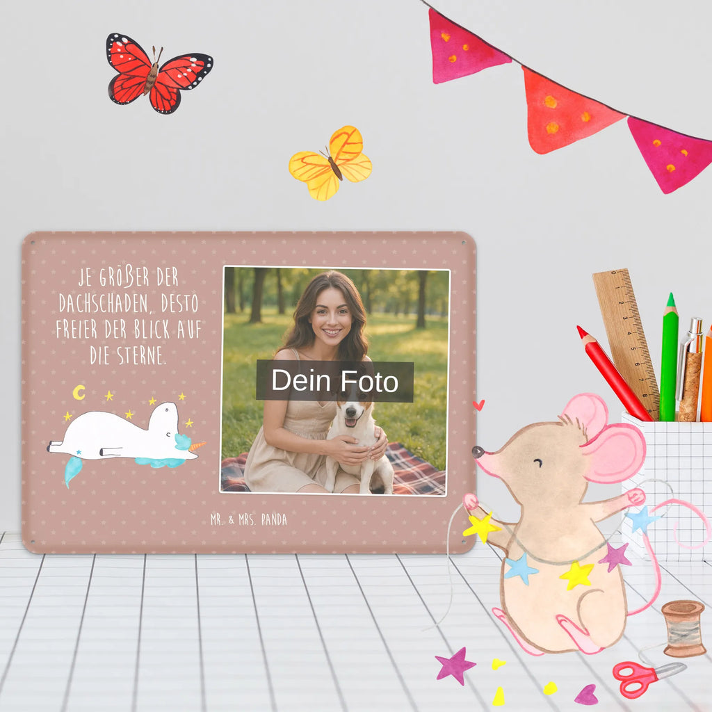 Spersonalizowany metalowy szyld ze zdjęciem Jednorożec gwiaździste niebo Jednorożec, jednorożce, dekoracje jednorożca, jednorożec