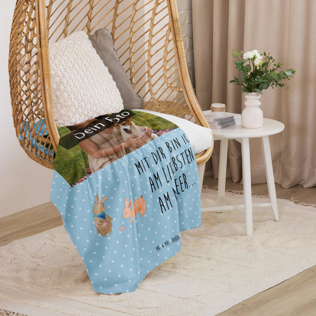 Sherpa Photo Cuddle Blanket Bunnies with seashell Family, Father's Day, Mother's Day, brother, sister, Mom, Dad, collecting shells, girlfriends, girlfriend, shells, best friend, sea, best friends, BFF, rabbits