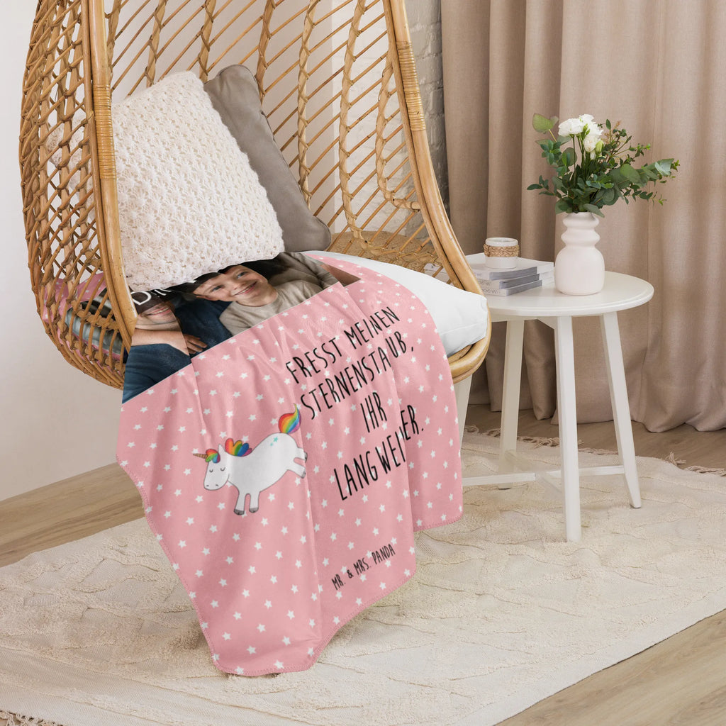 Sherpa Photo Cuddle Blanket unicorn happy Foto Kuscheldecke, Einhorn, Einhörner, Einhorn Deko, Unicorn, spannend, Freude, fröhlich, witzig, Spaß, glücklich, Lebensfreude, Lächeln, Lachen